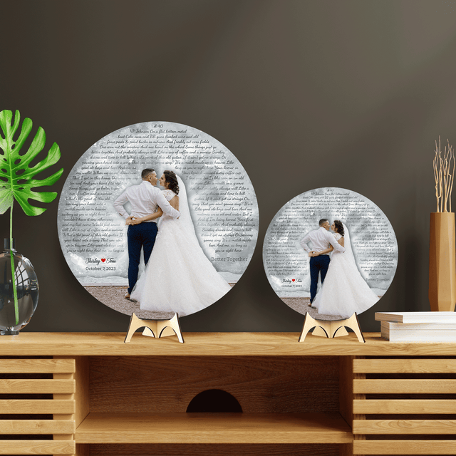 Custom Photo Name Date, Song Lyrics, Round Wood Sign