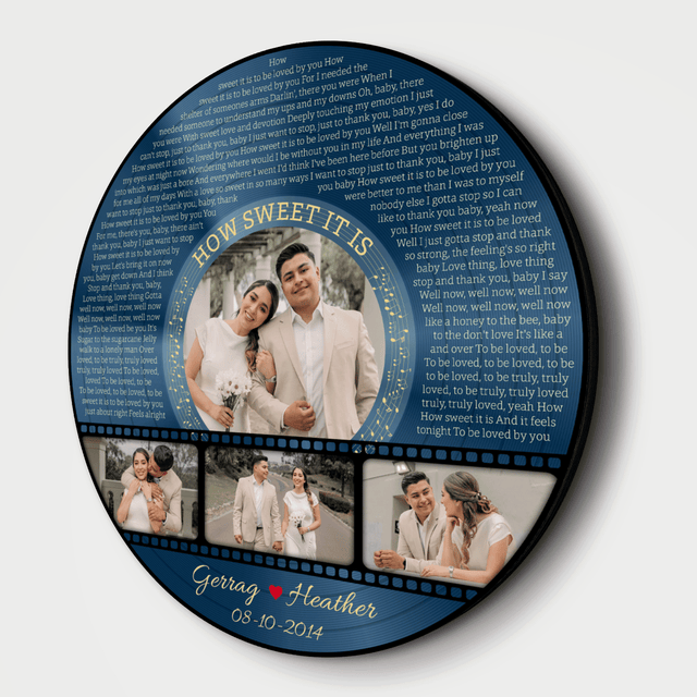 Custom Round Wood Sign with Photo & Lyrics Design, Wedding Anniversary Gifts