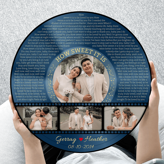 Custom Round Wood Sign with Photo & Lyrics Design, Wedding Anniversary Gifts