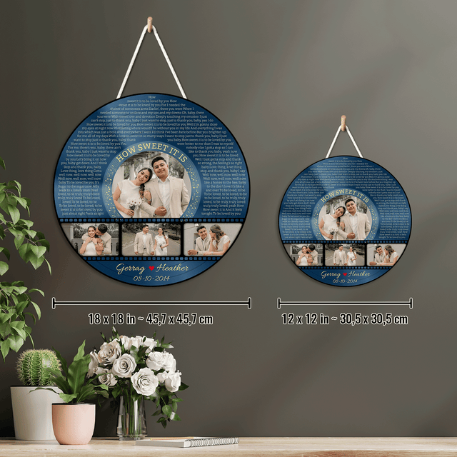 Custom Round Wood Sign with Photo & Lyrics Design, Wedding Anniversary Gifts