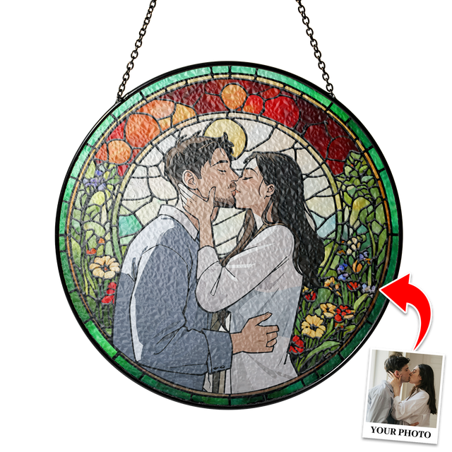 Personalized Photo and Floral Stained Glass Suncatcher