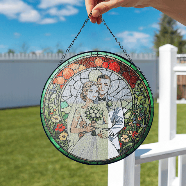 Personalized Photo and Floral Stained Glass Suncatcher