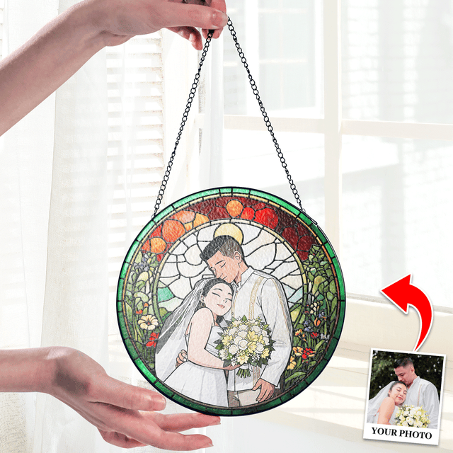 Personalized Photo and Floral Stained Glass Suncatcher