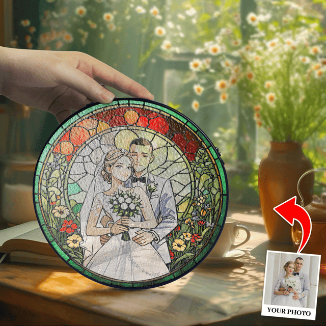 Personalized Photo and Floral Stained Glass Suncatcher