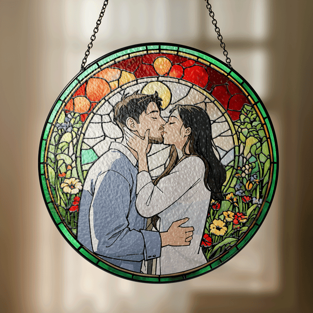 Personalized Photo and Floral Stained Glass Suncatcher