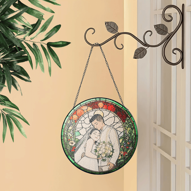 Personalized Photo and Floral Stained Glass Suncatcher