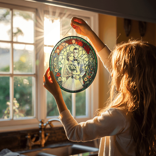 Personalized Photo and Floral Stained Glass Suncatcher