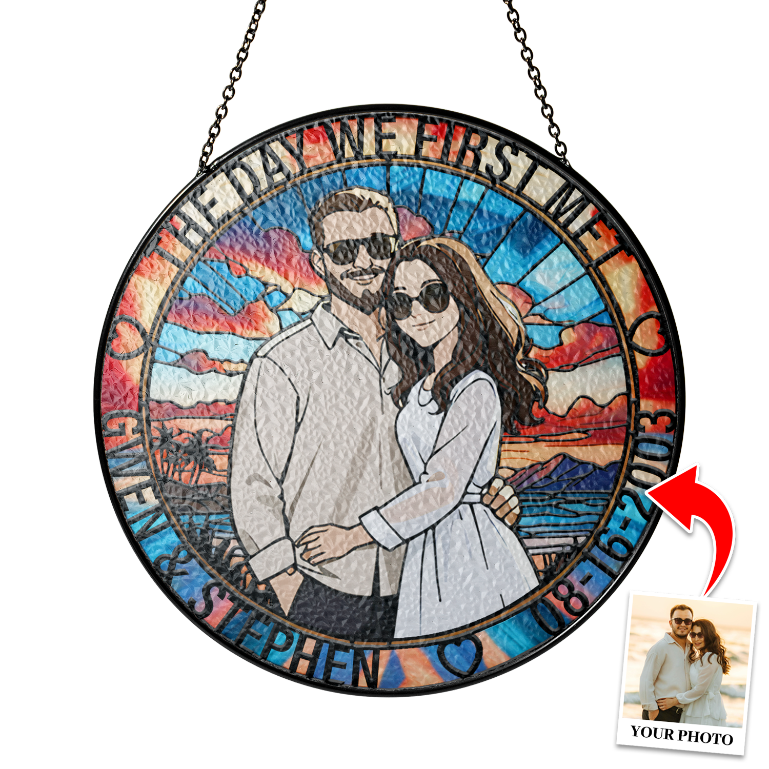 Custom Photo & Special Date Stained Glass Suncatcher