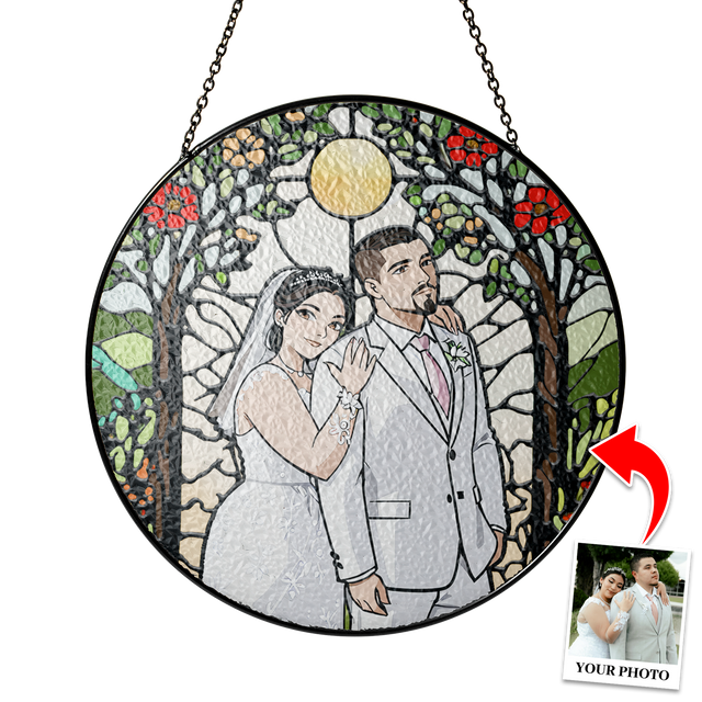 Custom Photo with Floral Design Stained Glass Suncatcher