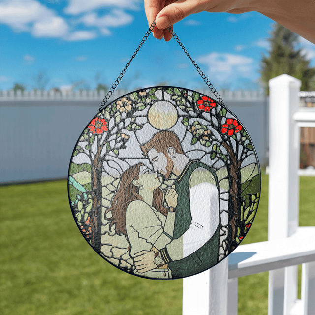 Custom Photo with Floral Design Stained Glass Suncatcher