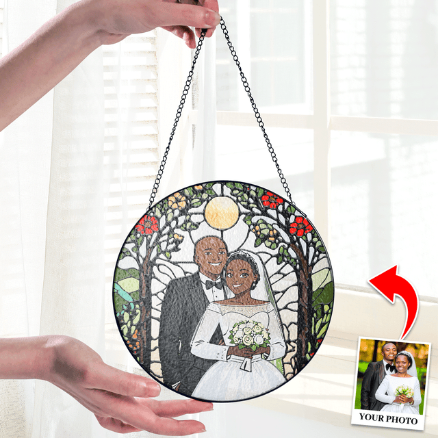 Custom Photo with Floral Design Stained Glass Suncatcher