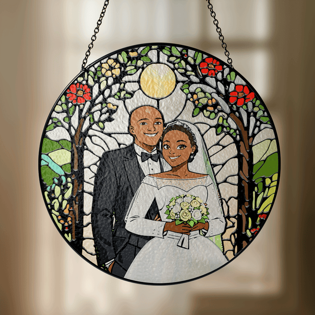 Custom Photo with Floral Design Stained Glass Suncatcher