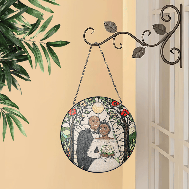 Custom Photo with Floral Design Stained Glass Suncatcher