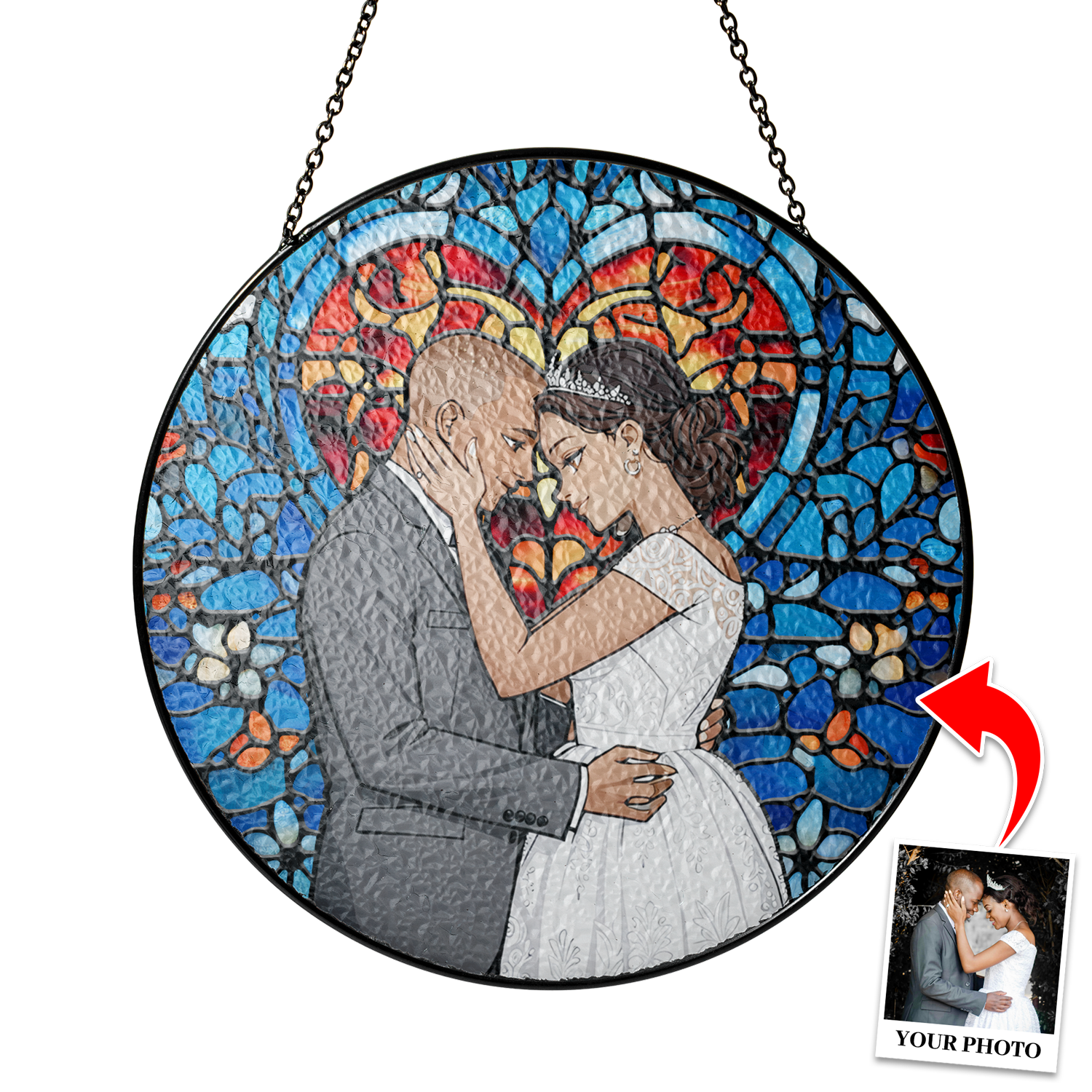 Personalized Photo with Heart Design Stained Glass Suncatcher: