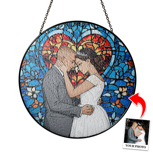 Personalized Photo with Heart Design Stained Glass Suncatcher: