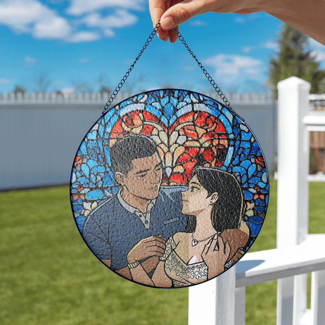 Personalized Photo with Heart Design Stained Glass Suncatcher: