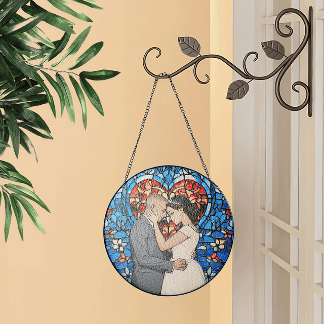 Personalized Photo with Heart Design Stained Glass Suncatcher: