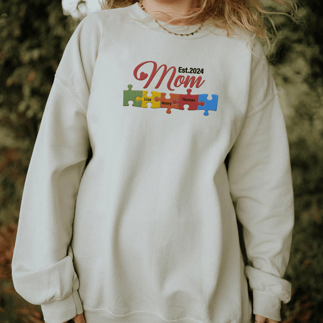 Mom Puzzle Piece Embroidered Sweatshirt SWE02