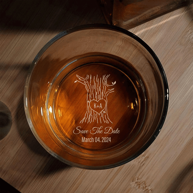 Custom Save the Date Engraved Whiskey Glass