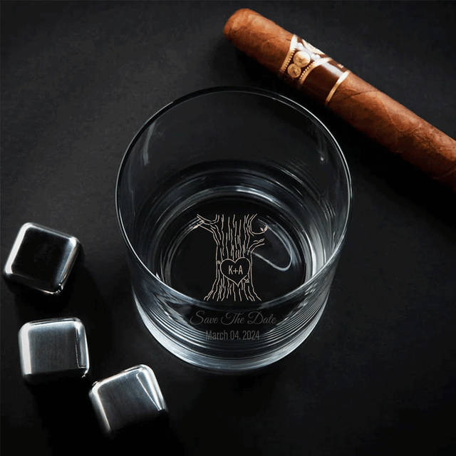 Custom Save the Date Engraved Whiskey Glass