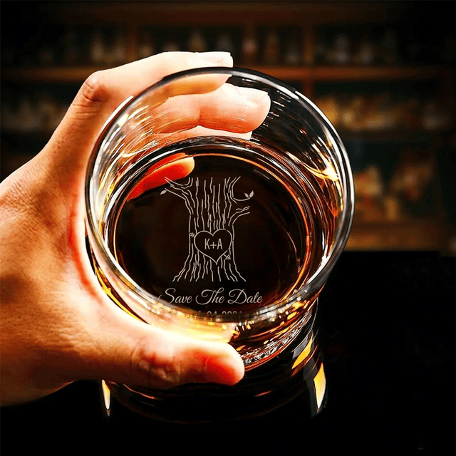 Custom Save the Date Engraved Whiskey Glass