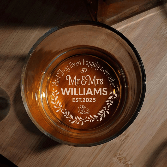 Personalized Whiskey Glass for Newlyweds - Mr. & Mrs. Custom Engraved Gift