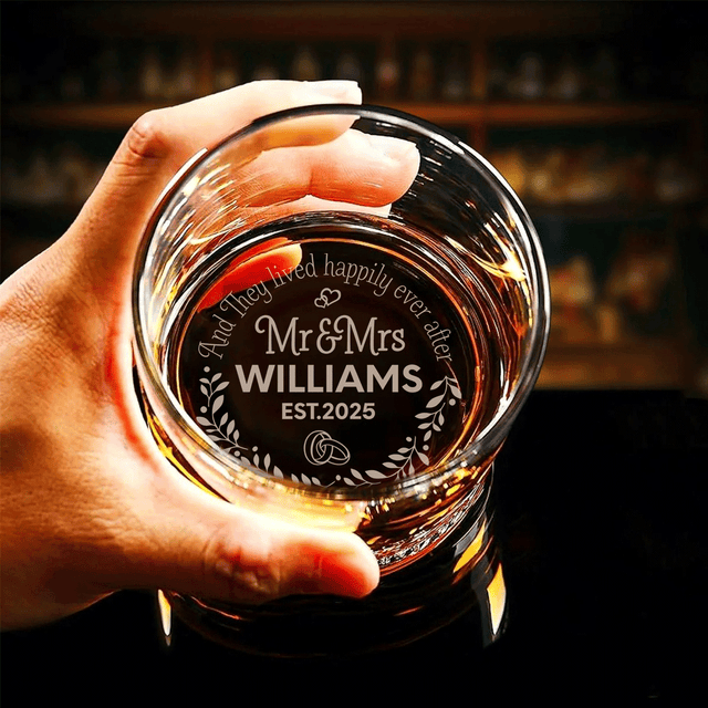 Personalized Whiskey Glass for Newlyweds - Mr. & Mrs. Custom Engraved Gift