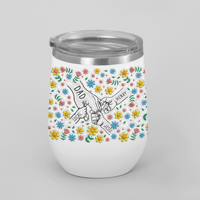 Dad and Kids Holding Hand Flower Wine Tumbler