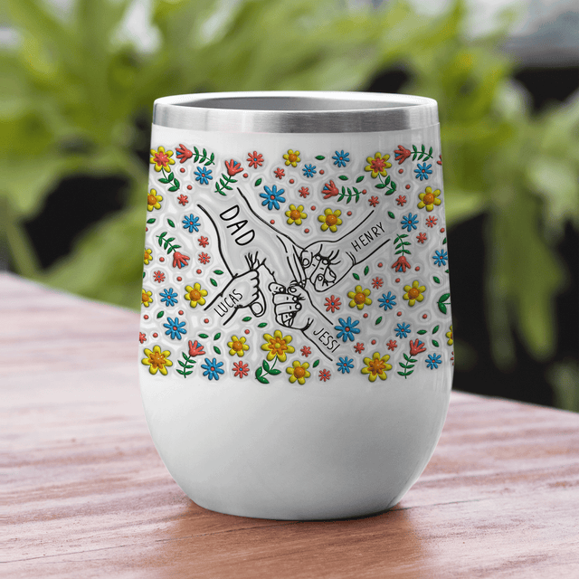 Dad and Kids Holding Hand Flower Wine Tumbler