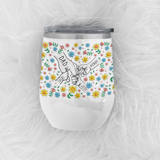 Dad and Kids Holding Hand Flower Wine Tumbler