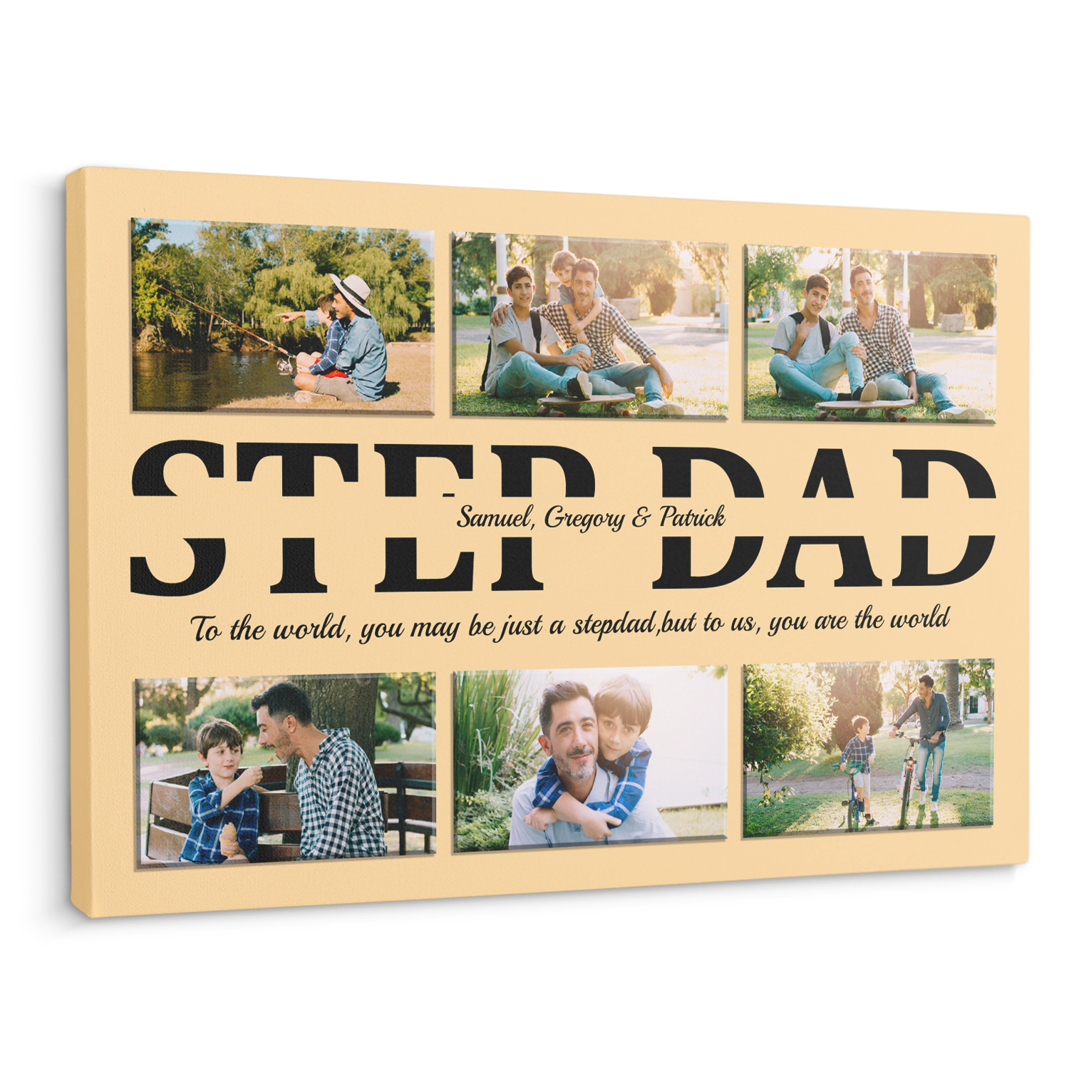 Step Dad Maize Background Photo Collage Canvas, Custom Name Photo Text