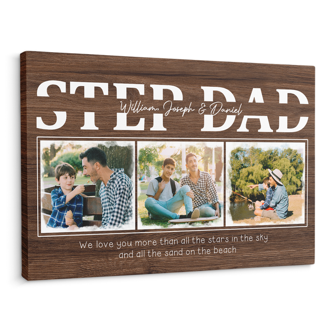 Step Dad Wood Background Canvas, Custom Name Photo Text