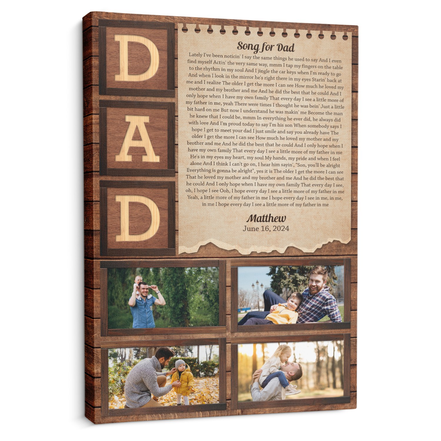 Custom Dad Photo Collage Canvas Wall Art