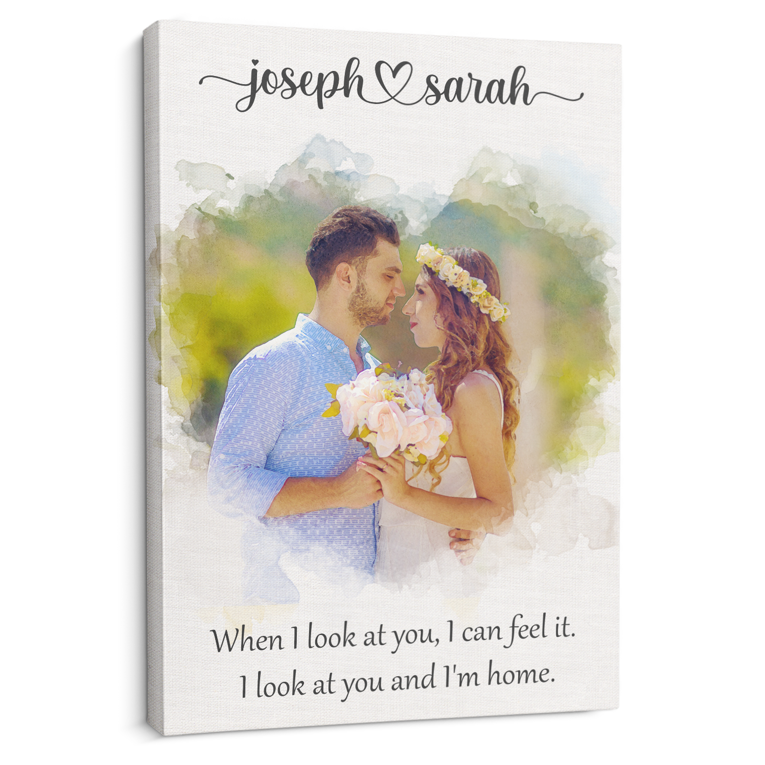 Custom Heart-Shaped Photo Canvas with Watercolor Effect