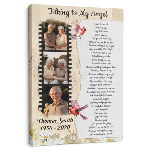 Custom Photo Cardinal Memorial Canvas, Vintage-Style with Song Lyrics