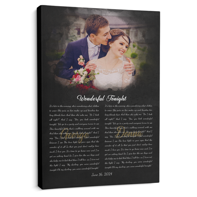 Custom Wedding Vows or Song Lyrics Canvas, Couple Portrait Art