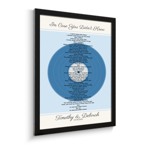 Personalized Frame Song Lyrics With Date, Ice Blue Vinyl Record Framed Art Print