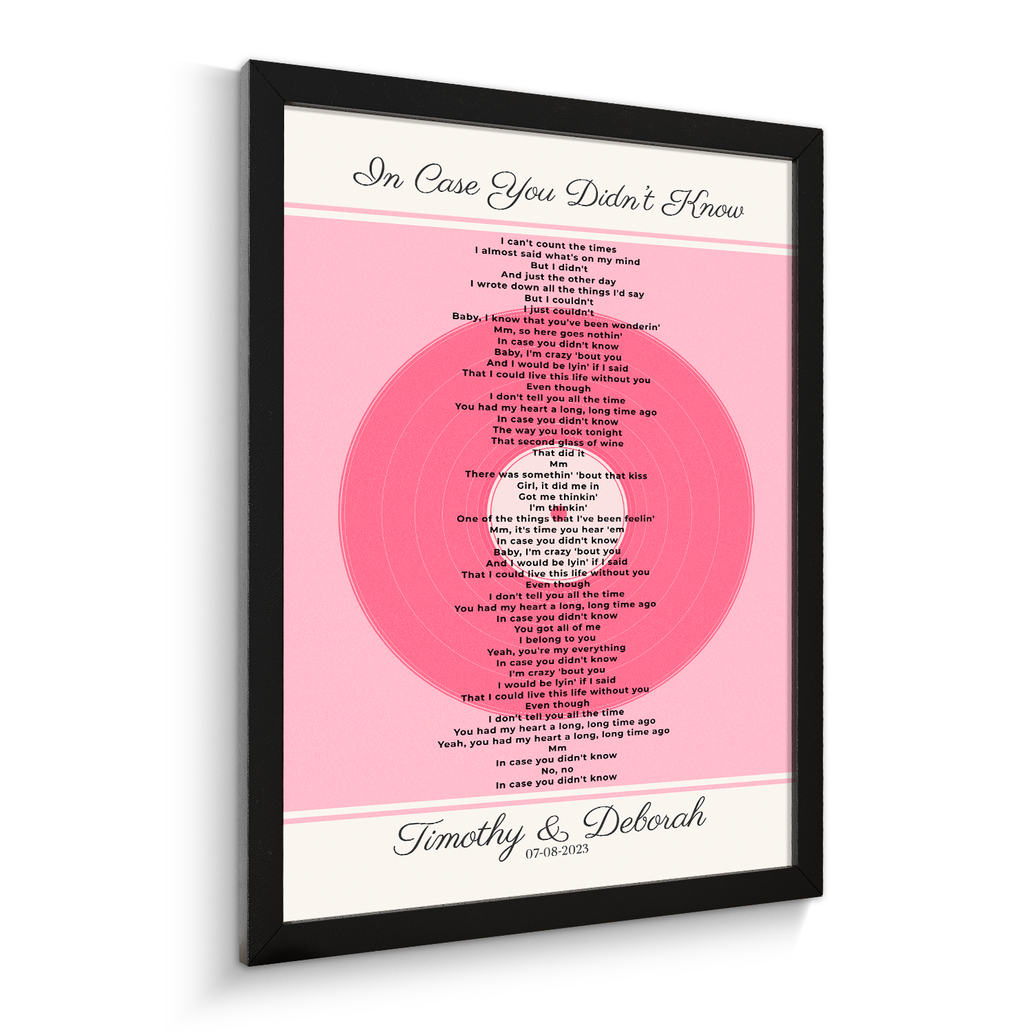 Personalized Song Lyrics, Tickled Pink Vinyl Record Framed Art Print
