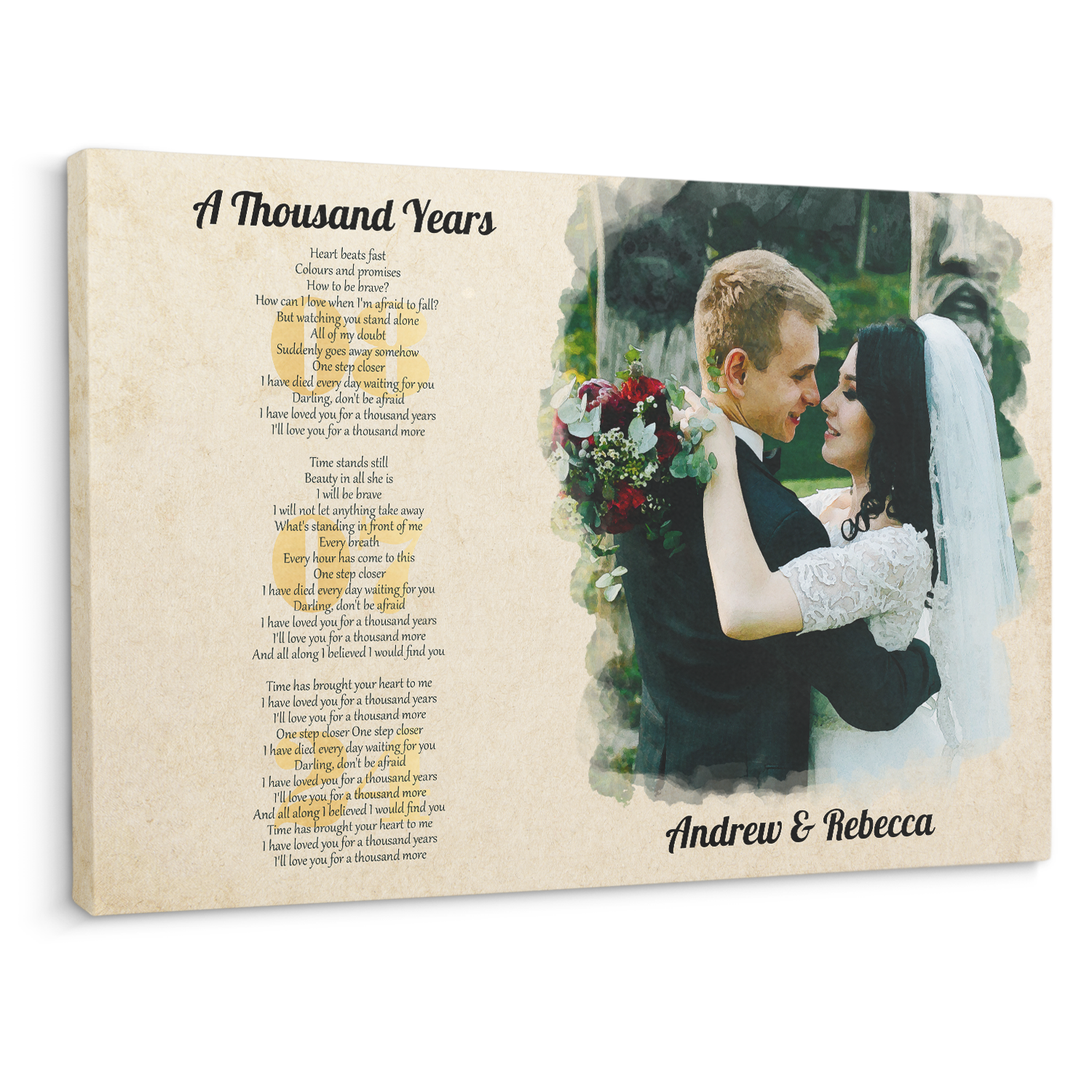 Custom Portrait Photo & Song Lyrics, Wedding Anniversary Gift