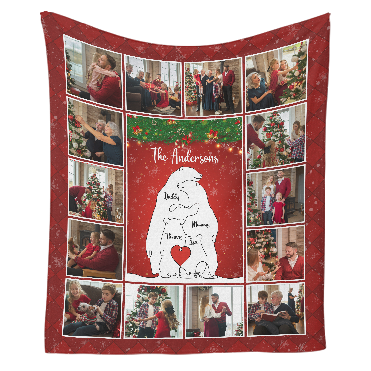 Personalized Family Photo Blanket, Polar Bear One Line Art