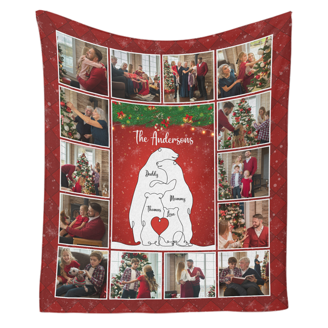 Personalized Family Photo Blanket, Polar Bear One Line Art