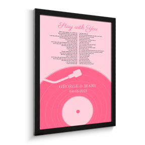 Pastel Pink Vinyl Record Framed Art Print, Customize Song Lyrics & Name