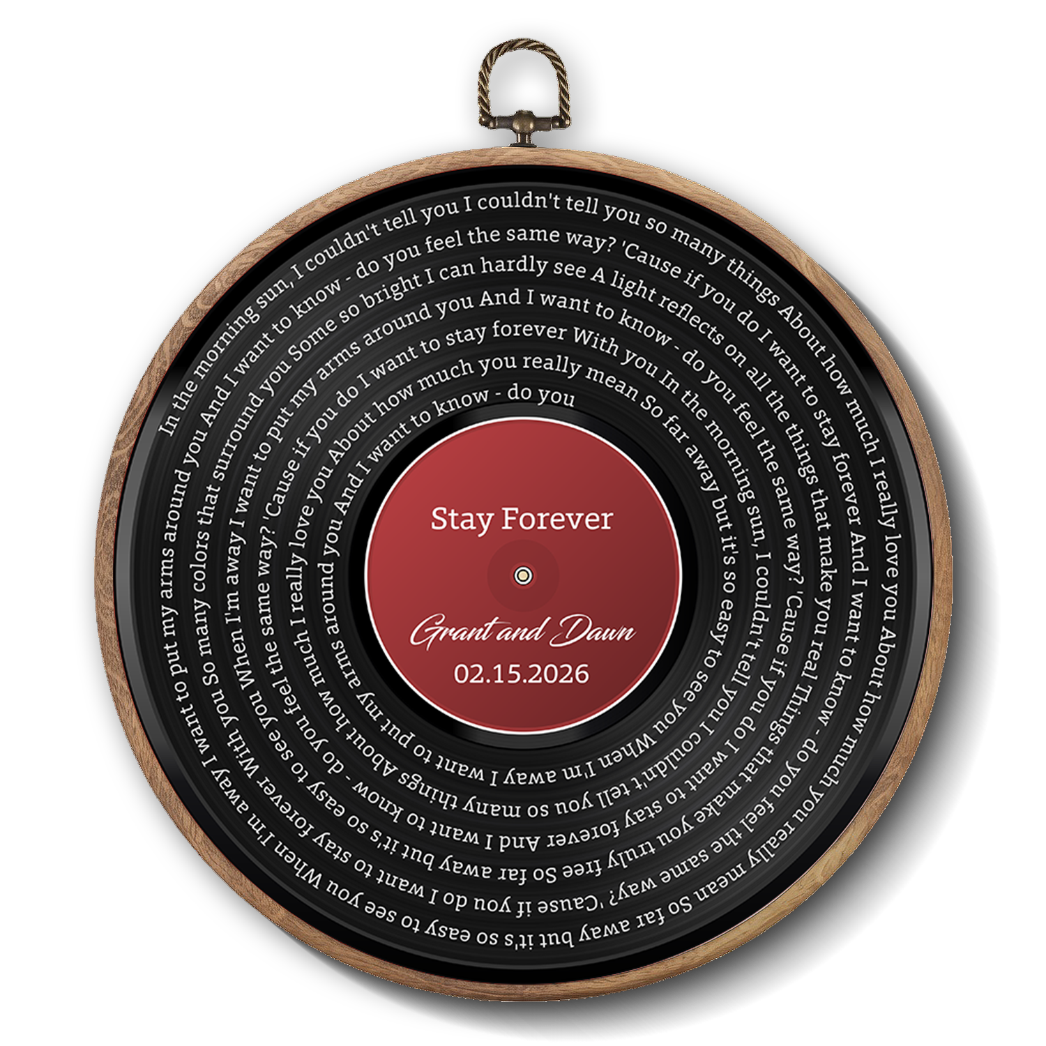 Personalized Song Lyrics Vinyl Record - Framed Round Wall Art - KARL01