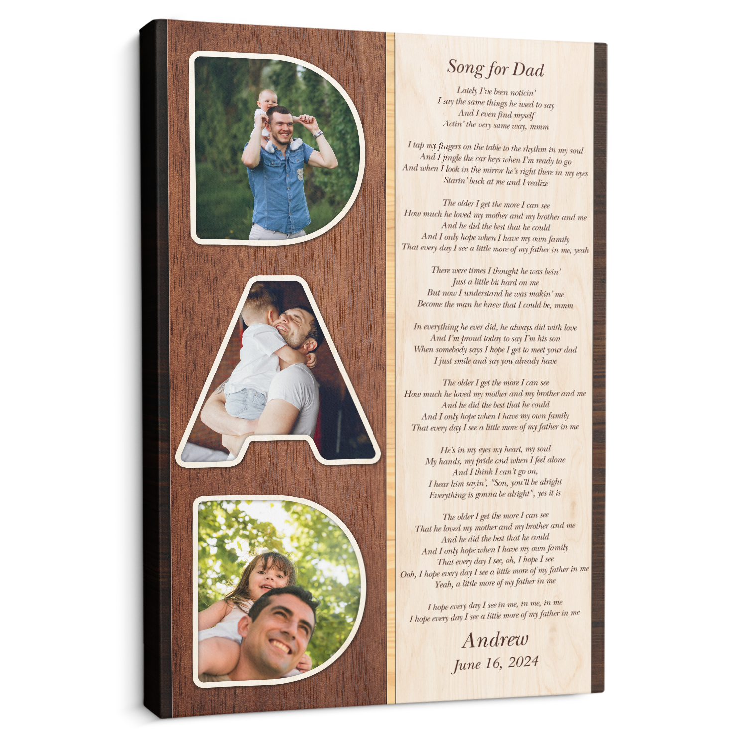 Dad Letter Photo Vertical Canvas Wall Art