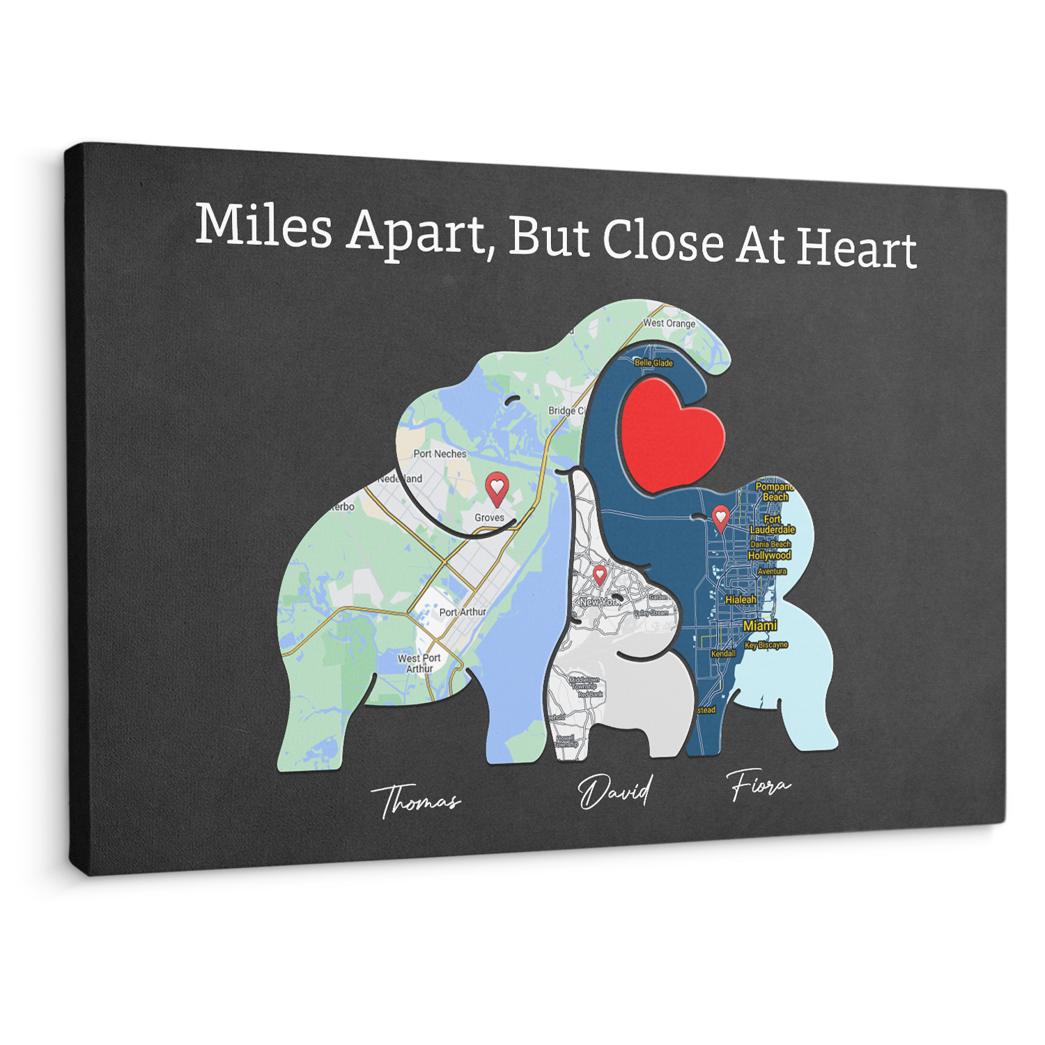 Family Map Print Canvas, Elephant Family Puzzle Style