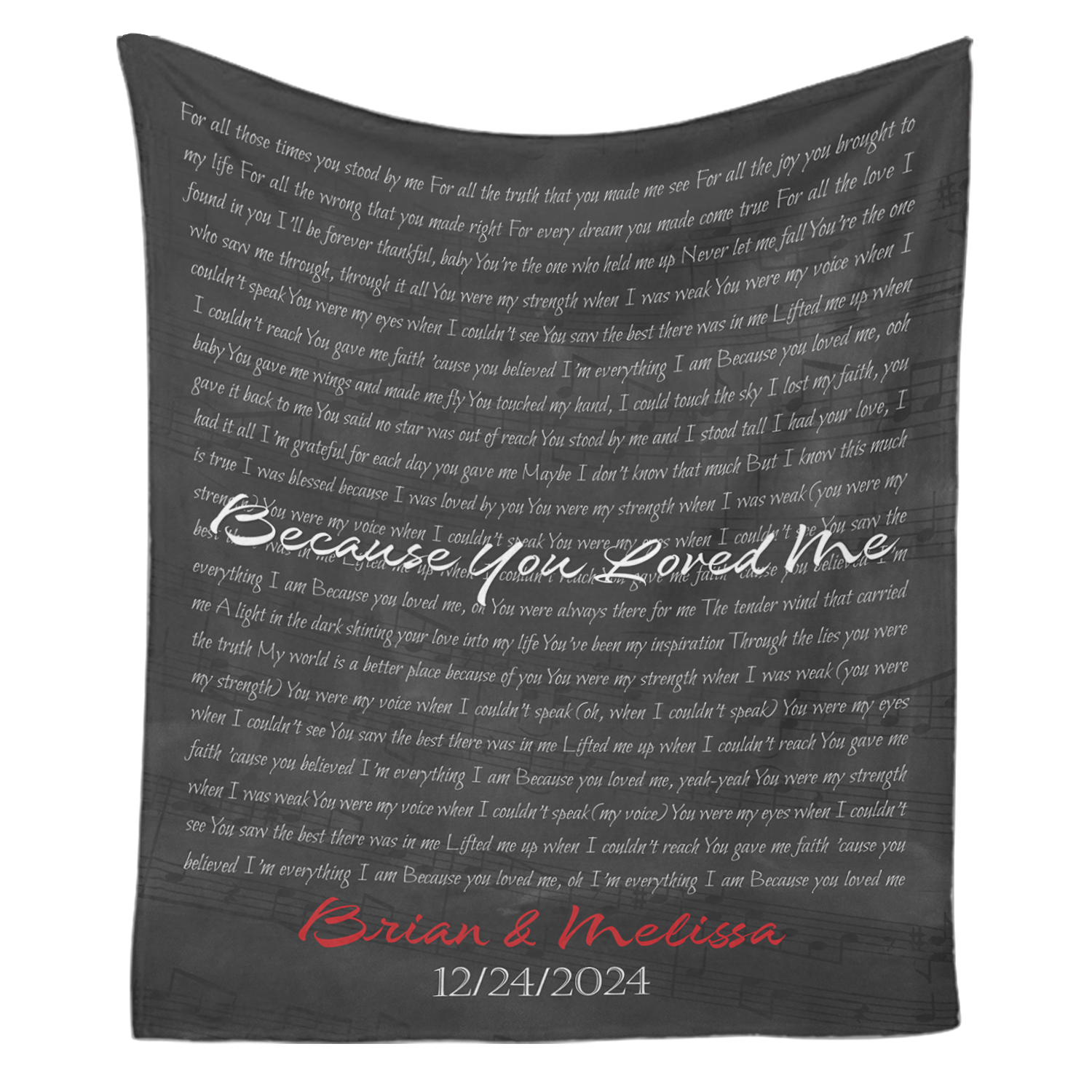 Custom Song Lyrics, Customizable Name And Date Black Background Blanket