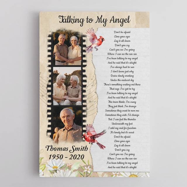 Custom Photo Cardinal Memorial Canvas, Vintage-Style with Song Lyrics