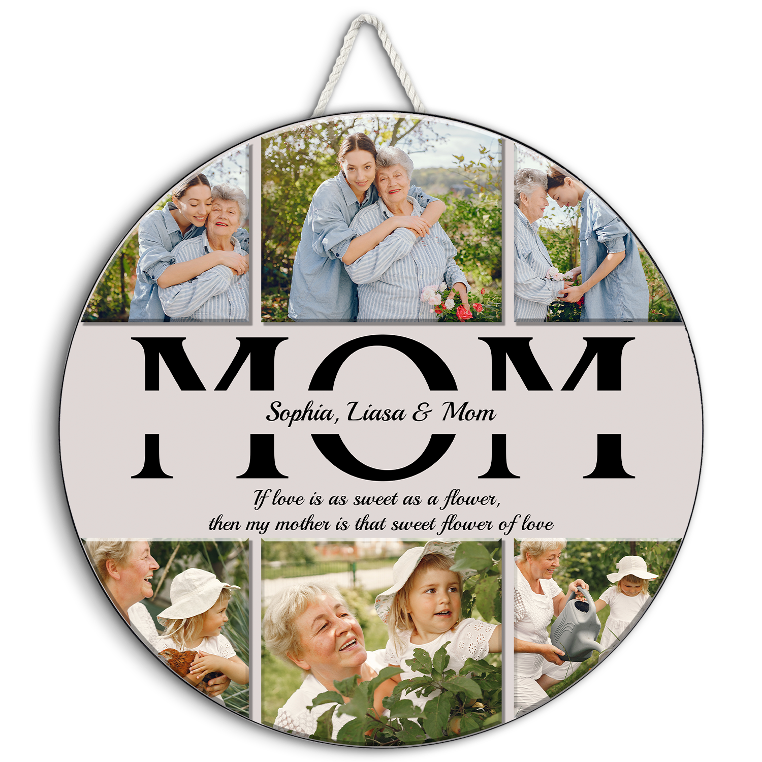 Mom, Custom Photo, Customizable Name, Round Wood Sign