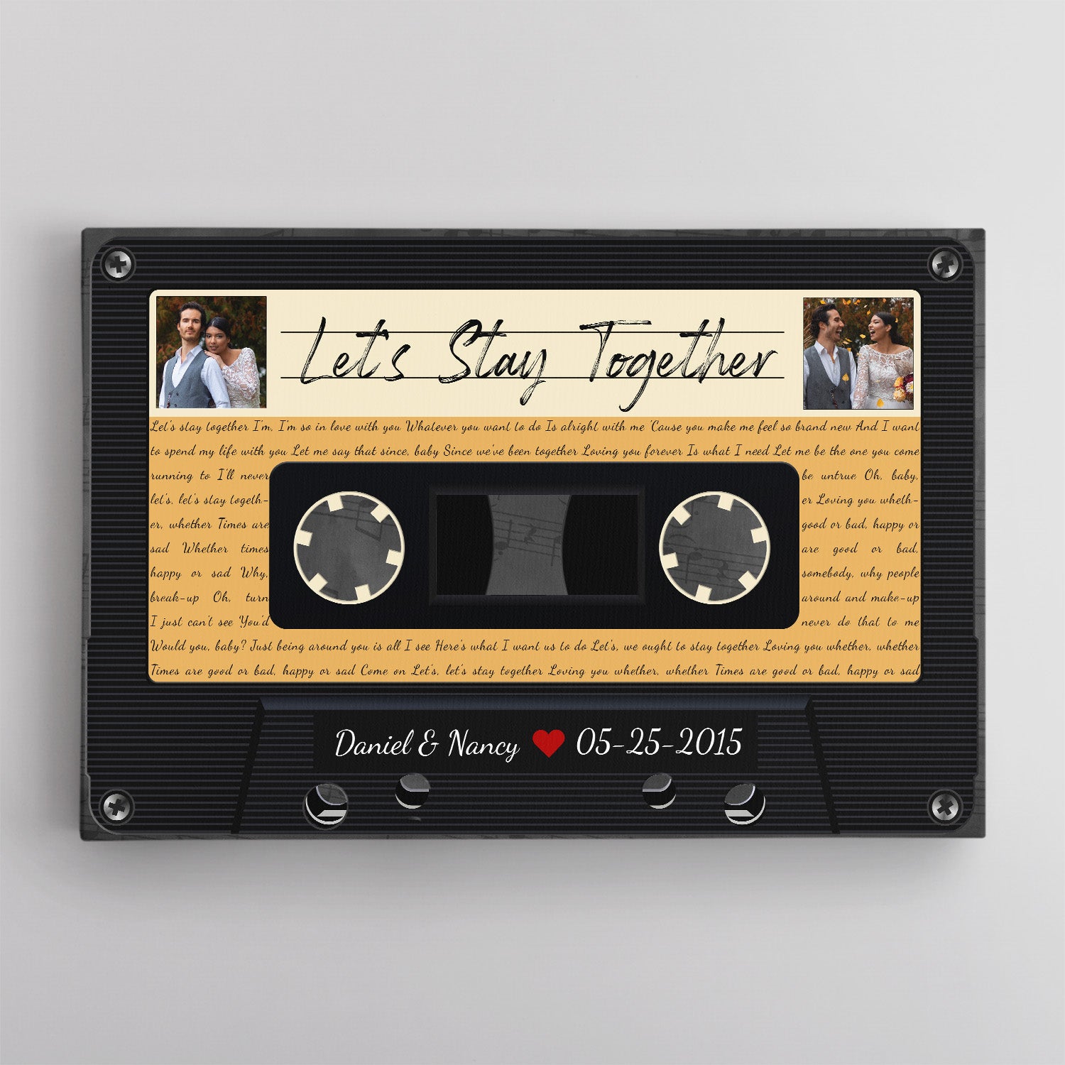 Custom Song Lyrics, Customizable Text And Upload Photo, Black Cassette Tape Canvas Wall Art