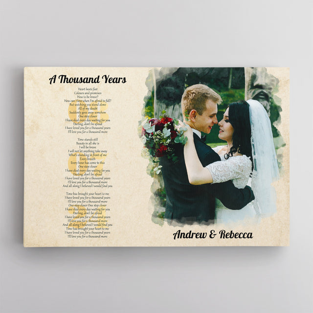 Custom Portrait Photo & Song Lyrics, Wedding Anniversary Gift